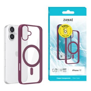 Coque transparente MagSafe ZANAÉ pour iPhone 17 avec bords violets et design élégant