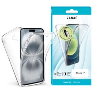 Coque transparente ZANAÉ pour iPhone 17 avec protection 360° et design élégant.