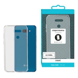 Coque transparente souple LG K40s avec emballage moderne et protection fine et élégante.
