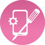 Icône moderne de réparation et maintenance smartphone sur fond rose dégradé