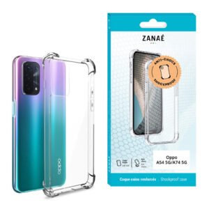 Coque transparente antichoc ZANAÉ pour Oppo A54 5G et A74 5G avec coins renforcés.