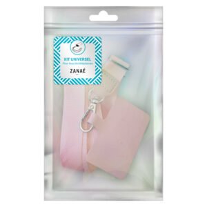 Kit lanière et porte-carte rose ZANAÉ, design moderne et pratique pour usage quotidien.