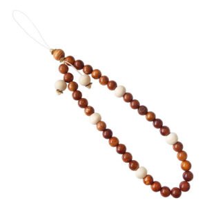 Chapelet mala en bois marron et beige, perles lisses pour prière et méditation zen.