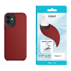 Coque iPhone 11 rouge ZANAÉ double couche, design texturé élégant et protection renforcée.