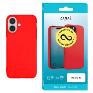 Coque iPhone 17 rouge ZANAÉ avec design minimaliste et garantie à vie.