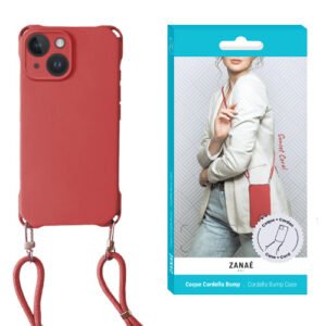 Coque de téléphone rouge ZANAÉ avec sangle assortie, élégante et fonctionnelle.