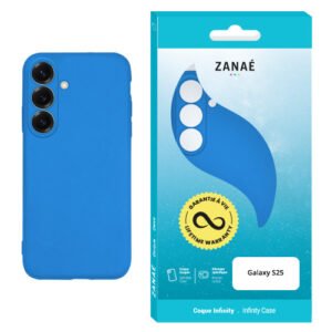 Coque bleue mate ZANAÉ pour Galaxy S25 avec emballage élégant et garantie à vie.