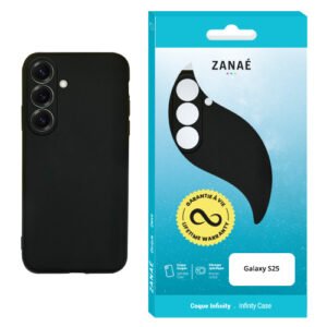 Coque ZANAÉ noire élégante pour Samsung Galaxy S25 avec design minimaliste et garantie à vie.