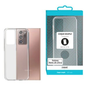 Coque transparente souple Zanaé pour Samsung Galaxy Note 20 Ultra avec emballage bleu et gris