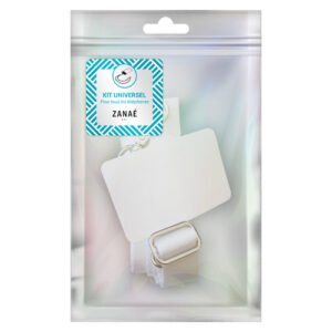Kit porte-badge Zanaé transparent avec lanière blanche, idéal pour événements et usage professionnel.