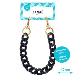Chaîne noire ZANAÉ 40 cm avec maillons larges et finitions dorées élégantes.