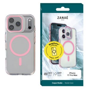 Coque iPhone 17 Pro Max transparente rose ZANAÉ avec compatibilité MagSafe et design élégant