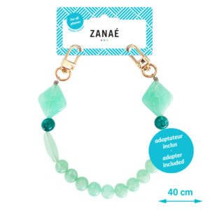 Sangle décorative ZANAÉ vert menthe 40 cm avec perles et clips dorés élégants.