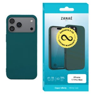 Coque teal ZANAÉ pour iPhone 17 Pro Max avec finition mate et garantie à vie.