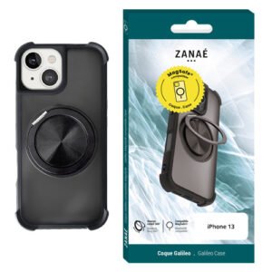 Coque ZANAÉ iPhone 13 noire avec anneau rotatif magnétique design et protection premium