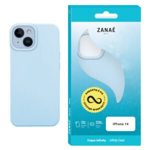 Coque iPhone 14 ZANAÉ bleu clair avec finition mate et garantie à vie
