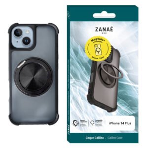 Coque ZANAÉ Galileo iPhone 14 Plus gris mat avec support anneau et compatibilité MagSafe