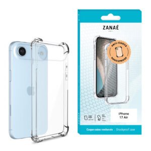Coque transparente antichoc Zanaé iPhone 17 Air avec coins renforcés et design élégant.