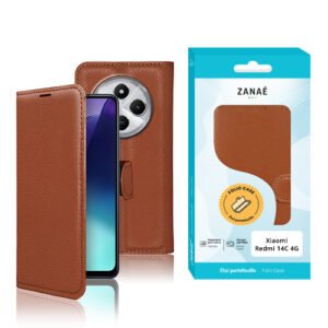 Etui Portefeuille Zanae pour Redmi 14C 4G, Marron