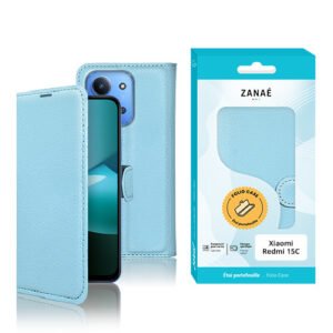 Etui Portefeuille Zanae pour Redmi 15C, bleu clair