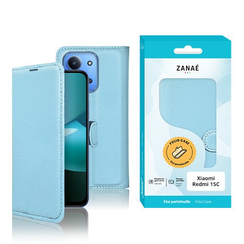 Etui Portefeuille Zanae pour Redmi 15C, bleu clair