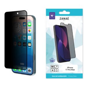 Verre trempe de confidentialite pour iPhone 17 Pro Max, Noir