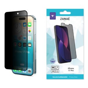 Verre trempe de confidentialite pour iPhone 17 Pro, Noir