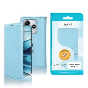 Etui Portefeuille Zanae pour Redmi Note 14 4G, Bleu clair