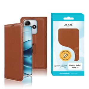Etui Portefeuille Zanae pour Redmi Note 14 4G, Marron