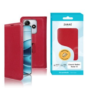 Etui Portefeuille Zanae pour Redmi Note 14 4G, Rouge