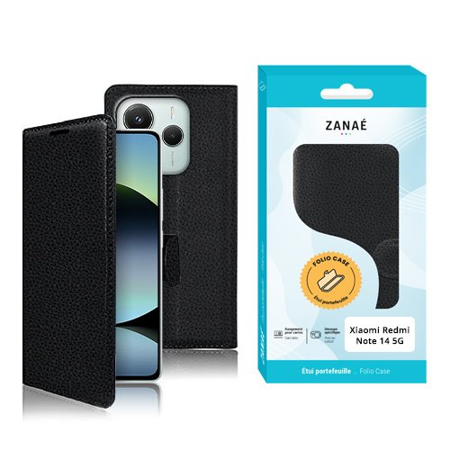 Etui Portefeuille Zanae pour Redmi Note 14 5G / Poco M7 Pro 5G, Noir