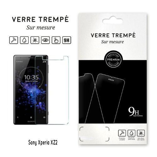Verre trempé 9H sur mesure pour Sony Xperia XZ2, protection écran claire et résistante.