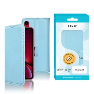 Etui Portefeuille Zanae pour iPhone XR, Bleu clair