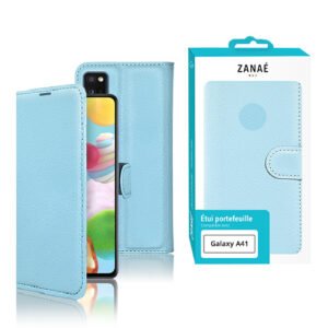 Etui Portefeuille Zanae pour Samsung Galaxy A41, Bleu clair
