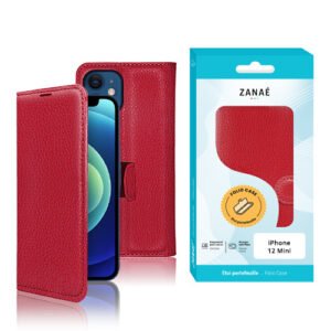 Etui Portefeuille Zanae pour iPhone 12 Mini, Rouge