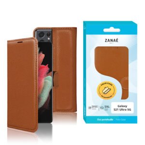 Etui Portefeuille Zanae pour Galaxy S21 Ultra 5G, Marron