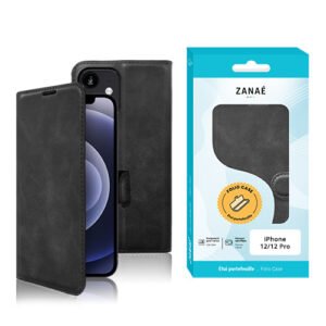 Etui Portefeuille Zanae Columbia pour iPhone 12 / 12 Pro, Noir