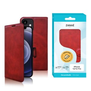 Etui Portefeuille Zanae Columbia pour iPhone 12 / 12 Pro, Rouge