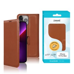 Etui Portefeuille Zanae pour iPhone 13 Pro Max, Marron