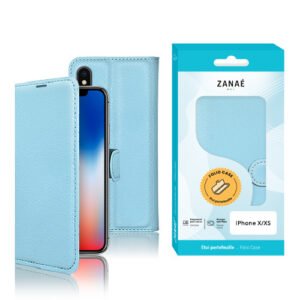Etui Portefeuille Zanae pour iPhone X / XS, Bleu clair