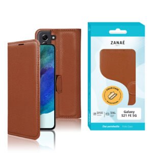 Etui Portefeuille Zanae pour Samsung Galaxy S21 FE 5G, Marron