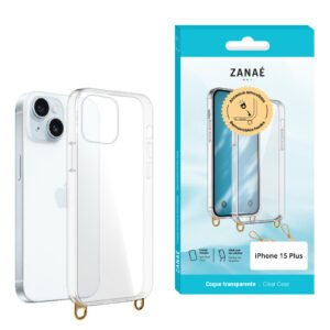 Coque transparente avec anneaux amovibles pour iPhone 15 Plus, transparent
