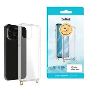Coque transparente avec anneaux amovibles pour iPhone 15 Pro Max, transparent