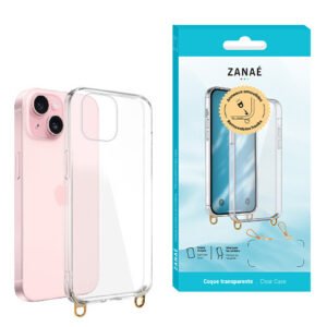 Coque transparente avec anneaux amovibles pour iPhone 16 Plus, transparent