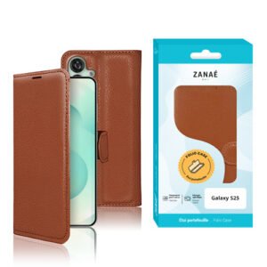 Etui Portefeuille Zanae pour Galaxy S25, Marron