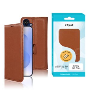 Etui Portefeuille Zanae pour Galaxy S25 Plus, Marron