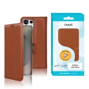 Etui Portefeuille Zanae pour Galaxy S25 Ultra, Marron