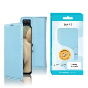 Etui Portefeuille Zanae pour Samsung Galaxy A12 / M12, Bleu Clair