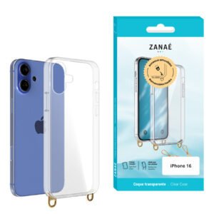 Coque transparente avec anneaux amovibles pour iPhone 16, Transparent