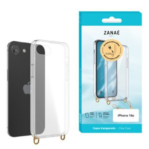 Coque transparente avec anneaux amovibles pour iPhone 17e / 16e, Transparent